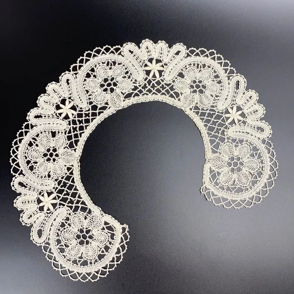 Bobbin Lace Russian Vologda Collar Vintage Linen Ivory